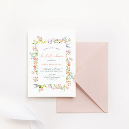 パステル素朴ワイルドフラワーフレームブライダルシャワー 招待状