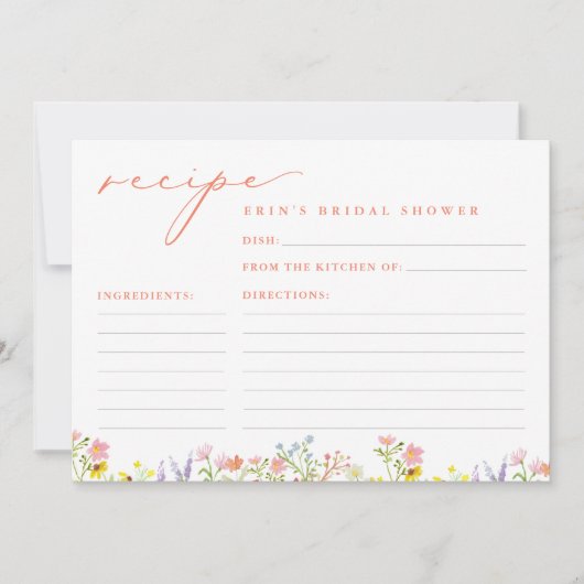パステル素朴ワイルドフラワーブライダルシャワーレシピカード 招待状 (正面)