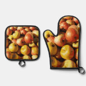 パステル素朴秋カラフルアップルオーチャードハーベスト 鍋つかみ&鍋敷きセット (正面)