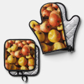 パステル素朴秋カラフルアップルオーチャードハーベスト 鍋つかみ&鍋敷きセット (正面/裏面)