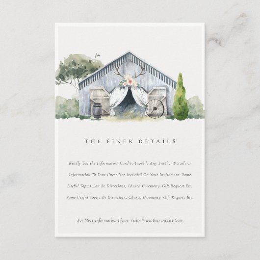 パステル素朴納屋周囲の庭ファームテーマ結婚ズ詳細 エンクロージャーカード (正面)