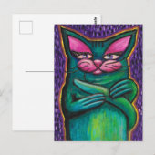 パステル紫背景のオイルパステルねこちゃん ポストカード (正面/裏面)