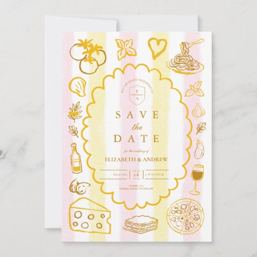 パステル結婚イタリアンズ食品テーマ セーブザデート (正面)