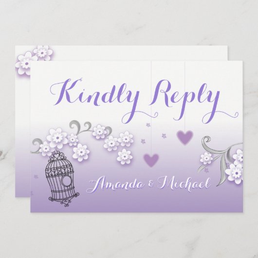 パステル結婚ラブバカスタムーズ親切な返信カード 招待状 (正面/裏面)