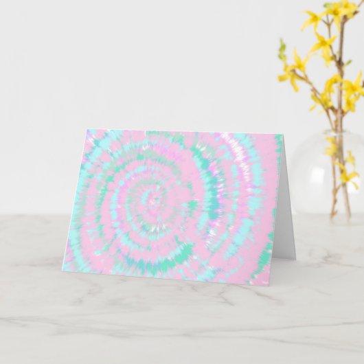 パステル絞り染めパターンピンクアクアミントグリーン カード (黄色い花)
