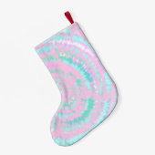 パステル絞り染めパターンピンクアクアミントパーソナライズされた スモールクリスマスストッキング (裏面 (吊り時))