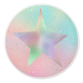 パステル絞り染めホログラフィックルックスターキュートピンク セラミックノブ