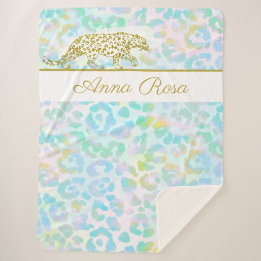 *~*パステル絞り染め金ゴールドレオパードスポッツシェルパ空白の シェルパブランケット (正面)