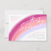 パステル絵を描パープルレインボーベビーシャワー 招待状 (正面)
