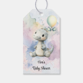 パステル絵を描プスプラッシュ愛らしい恐竜の赤ちゃんシャワー ギフトタグ