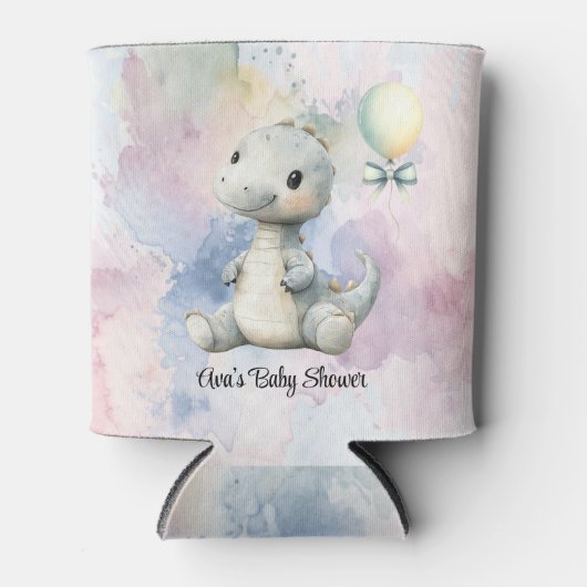 パステル絵を描プスプラッシュ愛らしい恐竜の赤ちゃんシャワー 缶クーラー (正面)