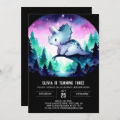 パステル編集可能トリケラトプス誕生日 招待状 (正面/裏面)