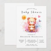 パステル編集可能ベアベビーシャワー 招待状 (正面/裏面)