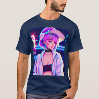 パステル美少女アニメガール レトロフューチャーアニメGirl f Tシャツ