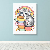 パステル肉球とレインボーシップス キャンバスプリント (インサイチュ (ウッドフロア))