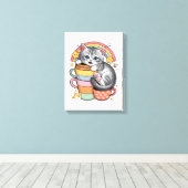 パステル肉球とレインボーシップ キャンバスプリント (インサイチュ (ウッドフロア))