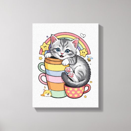 パステル肉球とレインボーシップ キャンバスプリント (正面)