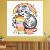 パステル肉球とレインボーシップ キャンバスプリント (インサイチュ (リビング))