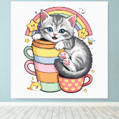 パステル肉球とレインボーシップ キャンバスプリント (インサイチュ (ウッドフロア))