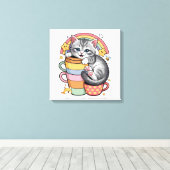 パステル肉球とレインボーシップ キャンバスプリント (インサイチュ (ウッドフロア))