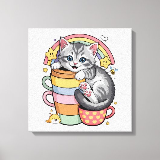 パステル肉球とレインボーシップ キャンバスプリント (正面)