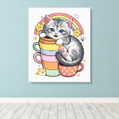 パステル肉球とレインボーシップ キャンバスプリント (インサイチュ (ウッドフロア))