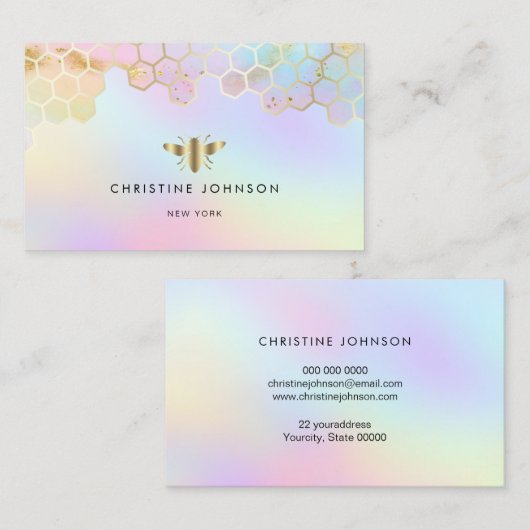 パステル背景事業にハニカムビーのロゴ 名刺 (正面/裏面)