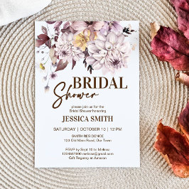 パステル自然ブラウン花ブライダルシャワー 招待状