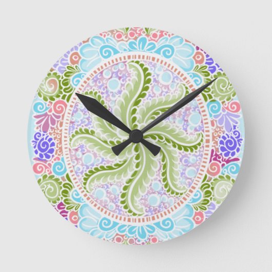 パステル自然マンダラアート ラウンド壁時計 (正面)