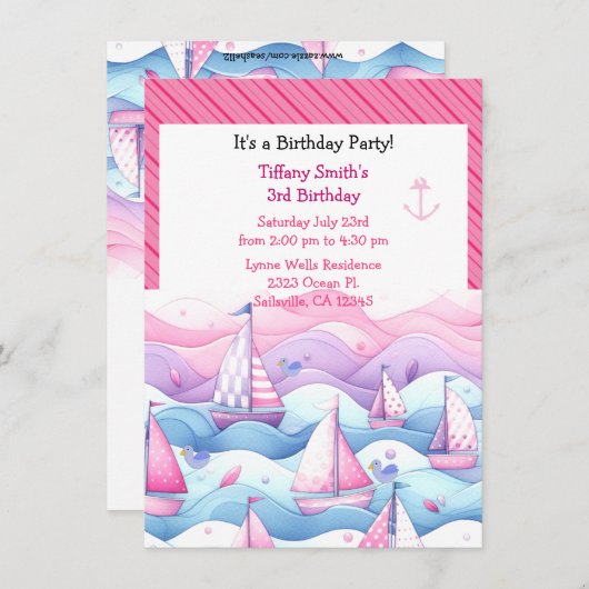 パステル航海のセイボートガールズ誕生日招待状 招待状 (正面/裏面)