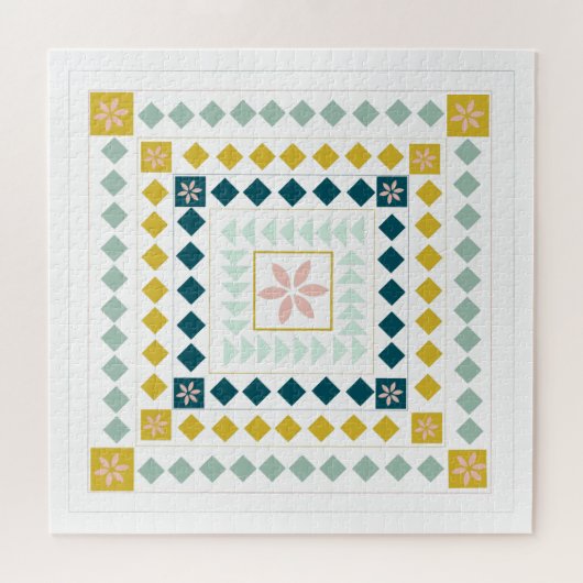 パステル色のかわいい幾何学模様キルト ジグソーパズル (横)