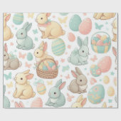 パステル色のイースターバニーとイースターエッグ ラッピングペーパー (フラット)