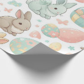 パステル色のイースターバニーとイースターエッグ ラッピングペーパー (角)