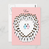 パステル色のペンギンのハート ポストカード (正面/裏面)