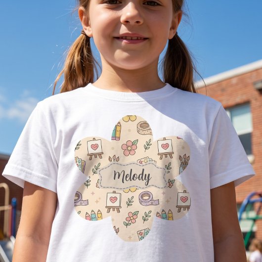 パステル色の学校用品パターン  Tシャツ