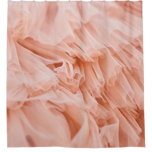 パステル色の柔らかいピンクの生地。ファブリック シャワーカーテン (正面)