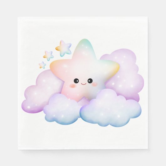 パステル色の笑顔の星と雲 スタンダードランチョンナプキン (正面)