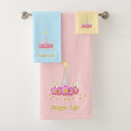 パステル色の美しいユニコーンヘッド バスタオルセット (インサイチュ)
