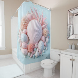 パステル色の貝殻とサンゴ風呂と美しい シャワーカーテン