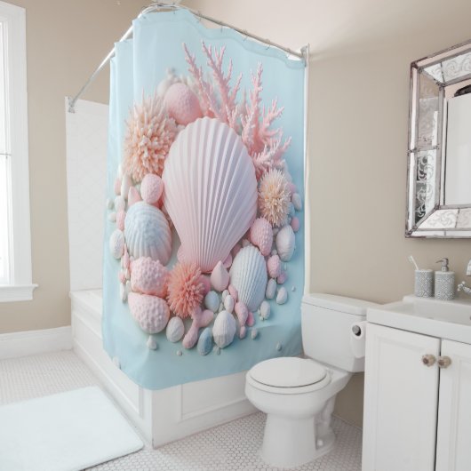 パステル色の貝殻とサンゴ風呂と美しい シャワーカーテン (インサイチュ)
