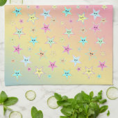 パステル色の顔を使ったかわいい星 キッチンタオル (折り畳み)