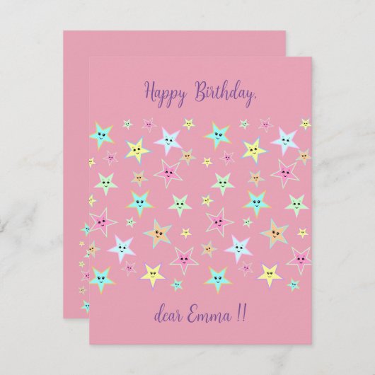 パステル色の顔を使ったかわいい星 ノートカード (正面/裏面)