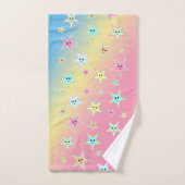 パステル色の顔を使ったかわいい星 バスタオルセット (ハンドタオル)