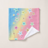 パステル色の顔を使ったかわいい星 バスタオルセット (ウォッシュタオル)