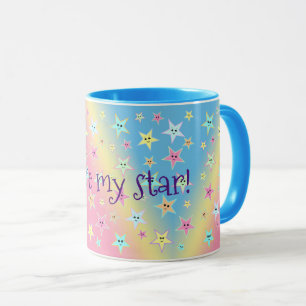 パステル色の顔を使ったかわいい星 マグカップ