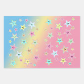 パステル色の顔を使ったかわいい星 ラッピングペーパーシート (正面3)