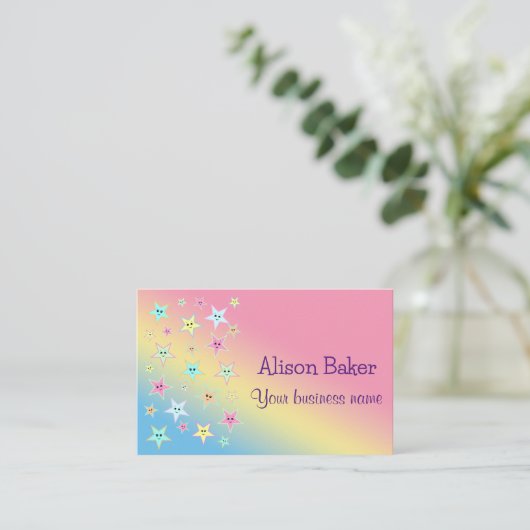 パステル色の顔を使ったかわいい星 名刺 (スタンド正面)