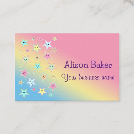 パステル色の顔を使ったかわいい星 名刺 (正面)