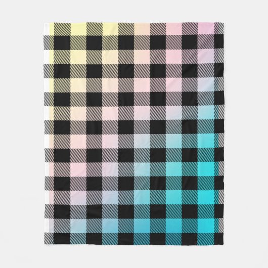 パステル色の黒い格子模様グラデーション フリースブランケット (正面)