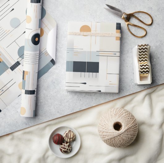 パステル色ミッドセンチュリー幾何学模様 ラッピングペーパー (クラフト)